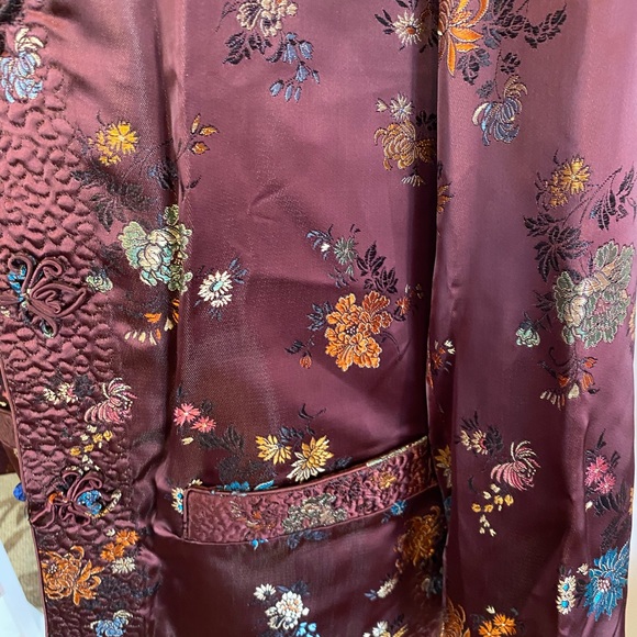 Reversible Chinese Brocade Jacket Vintage Fitted 6 to 8 Burgundy and blue Satin - Picture 2 of 5